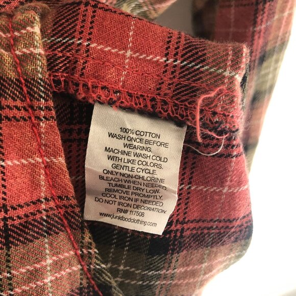 By Junkfood Womens Flannel Shirt Chest Pockets Cotton Plaid Pink Green 1X - Picture 4 of 4
